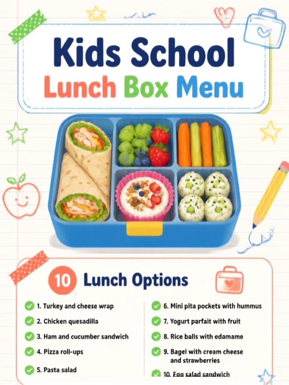 Kids School Lunch Box Menu & Grocery List Digital